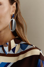 Load image into Gallery viewer, Malayan Blue Silver Oval Earrings