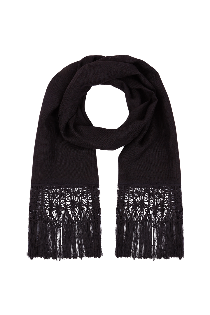 Black bobbin lace shawl made on a handmade loom