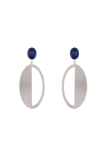 Load image into Gallery viewer, Malayan Blue Silver Oval Earrings