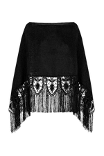 Load image into Gallery viewer, Poncho de encaje de bolillos y tejido realizado en telar artesanal color negro