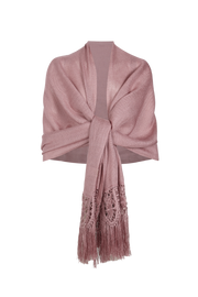 Chal de encaje de bolillos y tejido realizado en telar artesanal color rosa