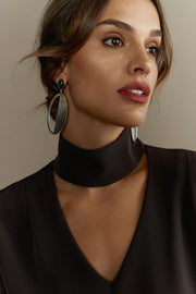 Green Agate Oval Earrings Silver