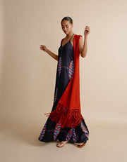 Chaleco de encaje de bolillos y tejido realizado en telar artesanal en color teja