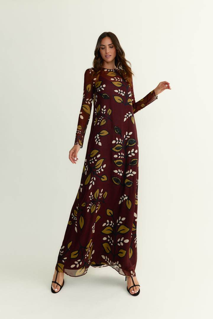 Vestido Claire Nocturno de Jardín Burdeos