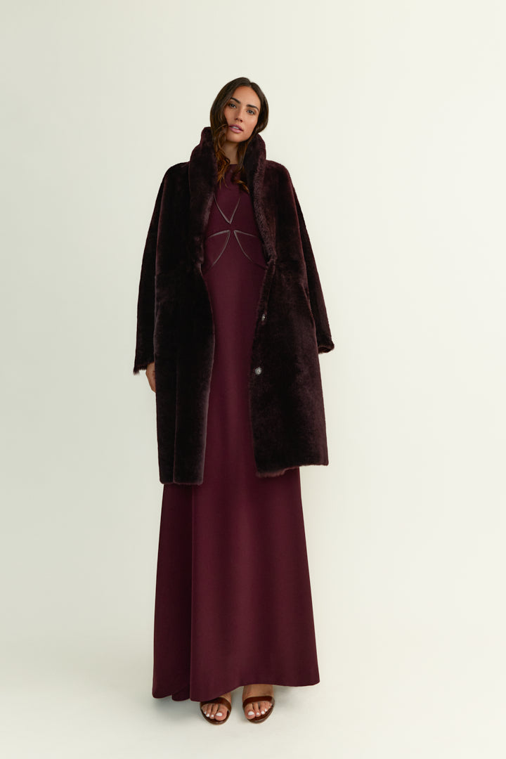 Abrigo Boyfriend Burdeos Borrego