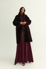 Load image into Gallery viewer, Abrigo Boyfriend Burdeos Borrego
