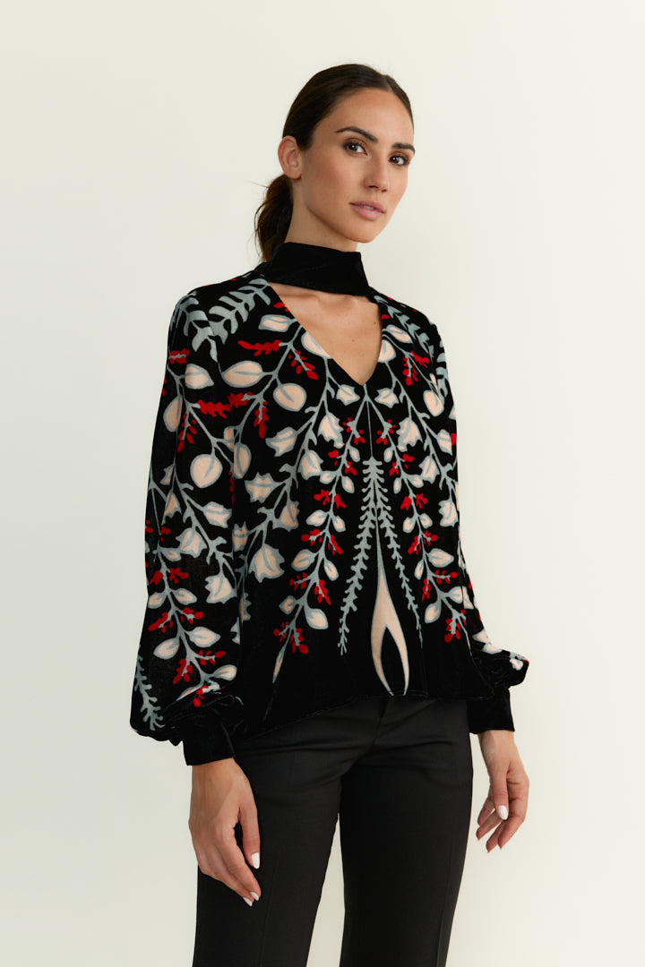 Lily Blouse Bouquet Black Velvet