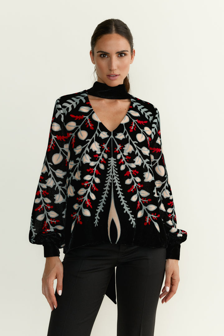 Lily Blouse Bouquet Black Velvet