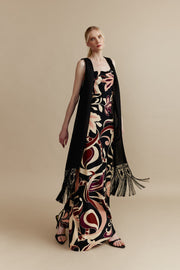 Chaleco de encaje de bolillos y tejido realizado en telar artesanal en color negro