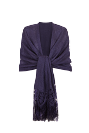 Chal de encaje de bolillos y tejido realizado en telar artesanal color azul marino