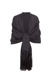 Chal de encaje de bolillos y tejido realizado en telar artesanal color antracita
