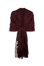 Chal de encaje de bolillos y tejido realizado en telar artesanal color burdeos