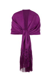 Chal de encaje de bolillos y tejido realizado en telar artesanal color magenta