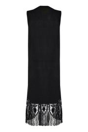 Chaleco de encaje de bolillos y tejido realizado en telar artesanal en color negro