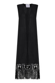 Chaleco de encaje de bolillos y tejido realizado en telar artesanal en color negro