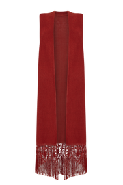 Chaleco de encaje de bolillos y tejido realizado en telar artesanal en color teja