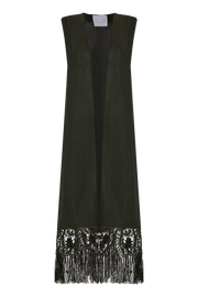 Bobbin lace vest and handmade loom fabric in green