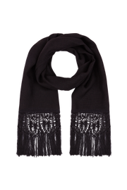 Chal de encaje de bolillos y tejido realizado en telar artesanal color negro