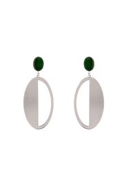 Green Agate Oval Earrings Silver