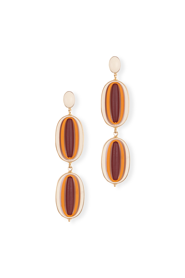 Pendientes dobles Oval Constelaciones Marfil Naranja