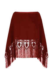 Poncho de encaje de bolillos y tejido realizado en telar artesanal color teja